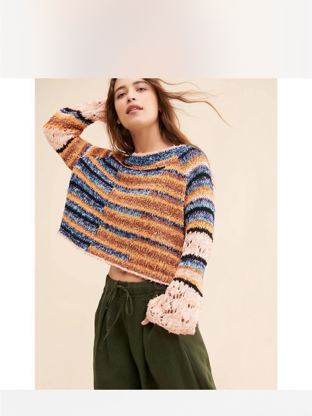 Free People Mixed stripe cotton blend sweater